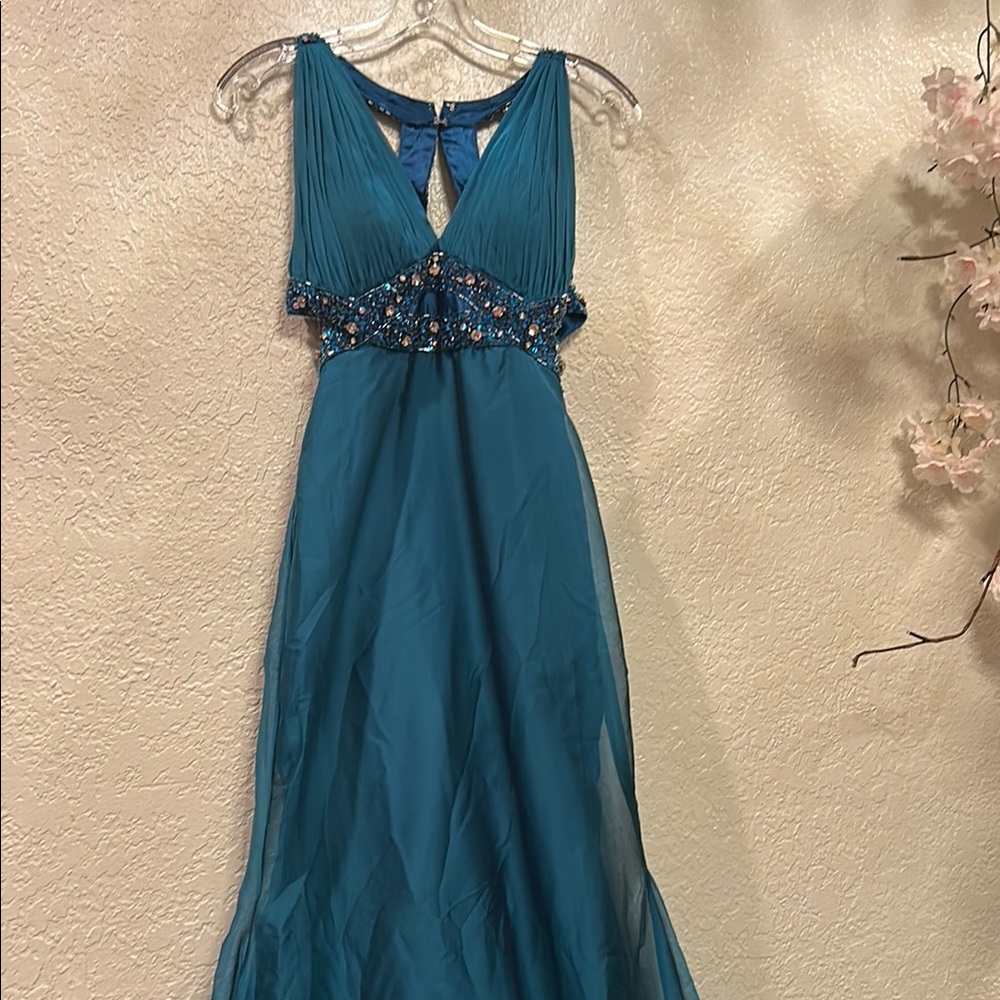 Milano Teal Embellished Prom Dress